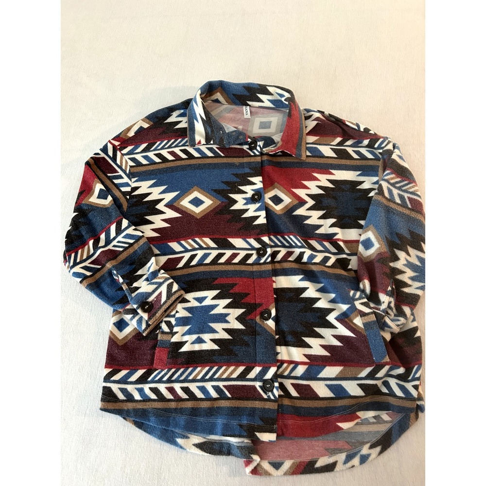 Zenana Brushed Aztec Oversized Shacket with Pockets‎ Size Large